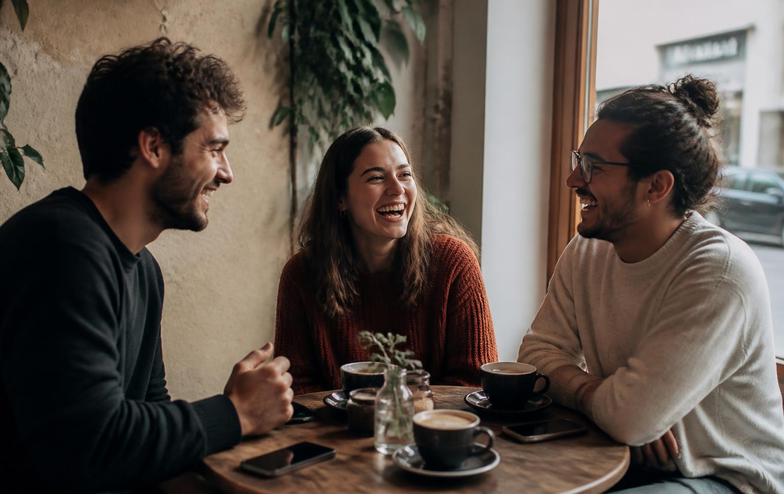 Jóvenes profesionales conversando y celebrando sus avances financieros